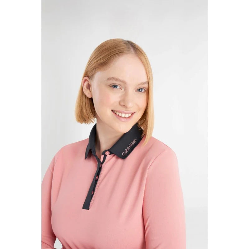 Calvin Klein Ladies Whitney Long Sleeve Polo - Coral