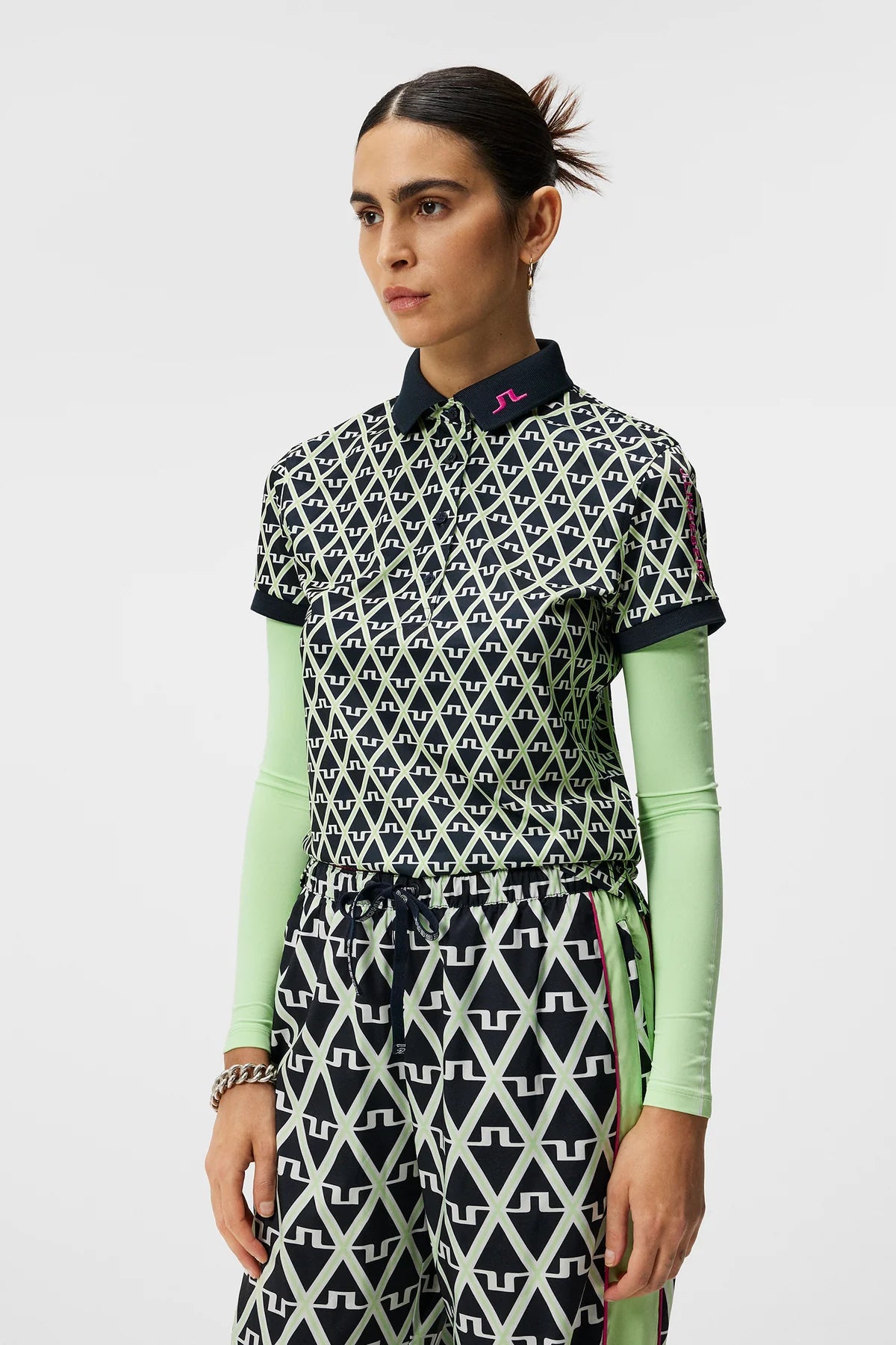 J.Lindeberg Ladies Tour Tech Print Polo - Geo JL Navy
