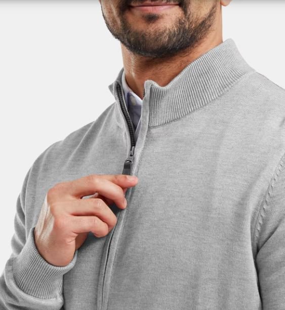 FootJoy Men's Dri Full-Zip Lined Sweater - Heather Grey