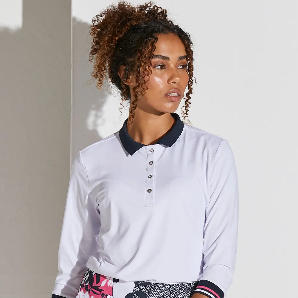 PING Ladies Bridget 3/4 Sleeve Polo - White / Navy