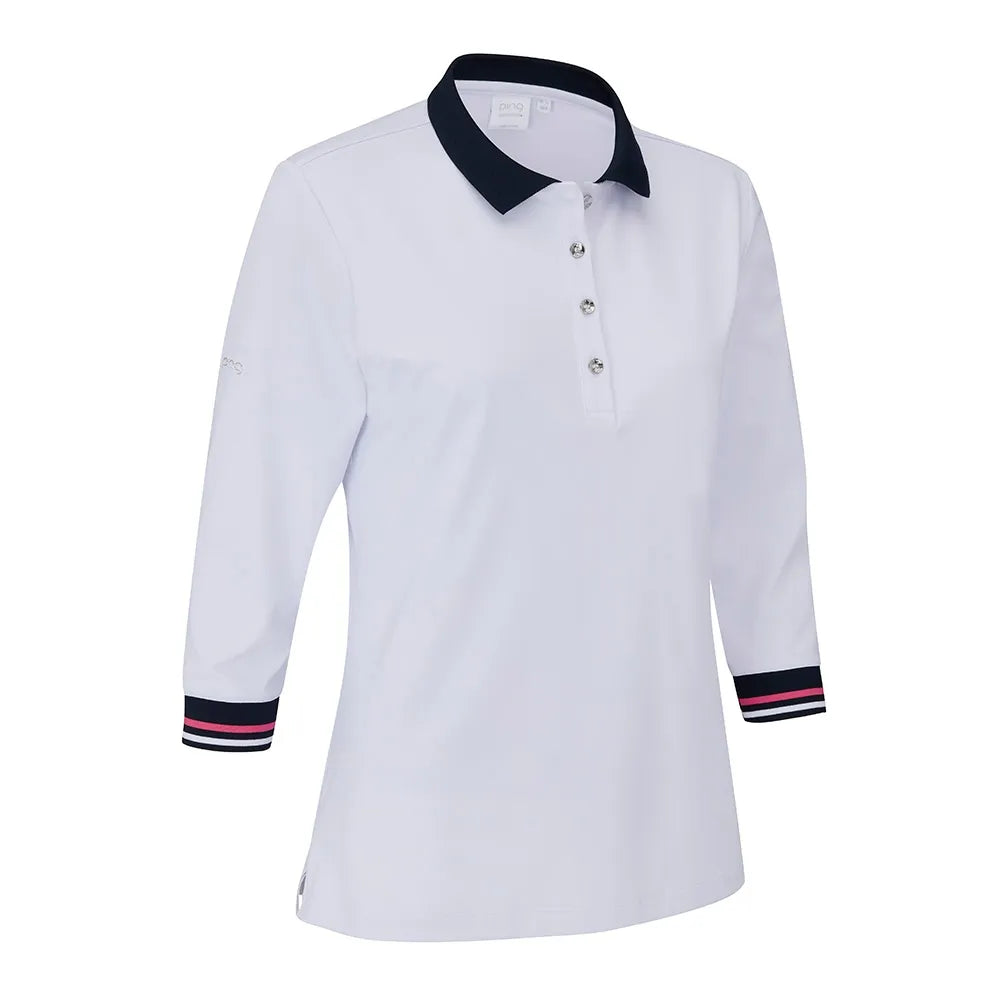 PING Ladies Bridget 3/4 Sleeve Polo - White / Navy